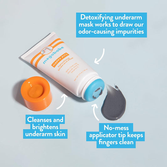 Megababe Underarm Mask - Happy Pits | With Detoxifying Charcoal & Vitamin C | 3 Fl Oz