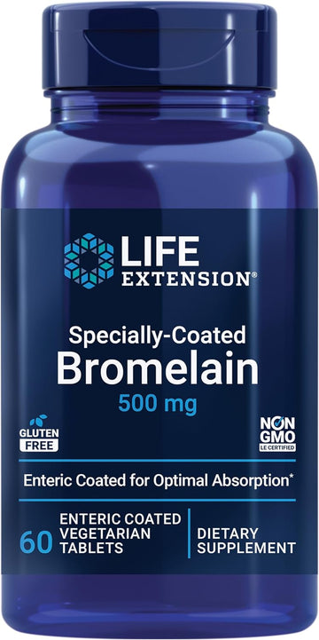 Life Extension Specially-Coated Bromelain – Bromelain Proteolytic Enzyme Extract From Pineapple Supplement For Joint Health – Gluten-Free, Non-Gmo, Vegetarian – 60 Enteric-Coated Tablets