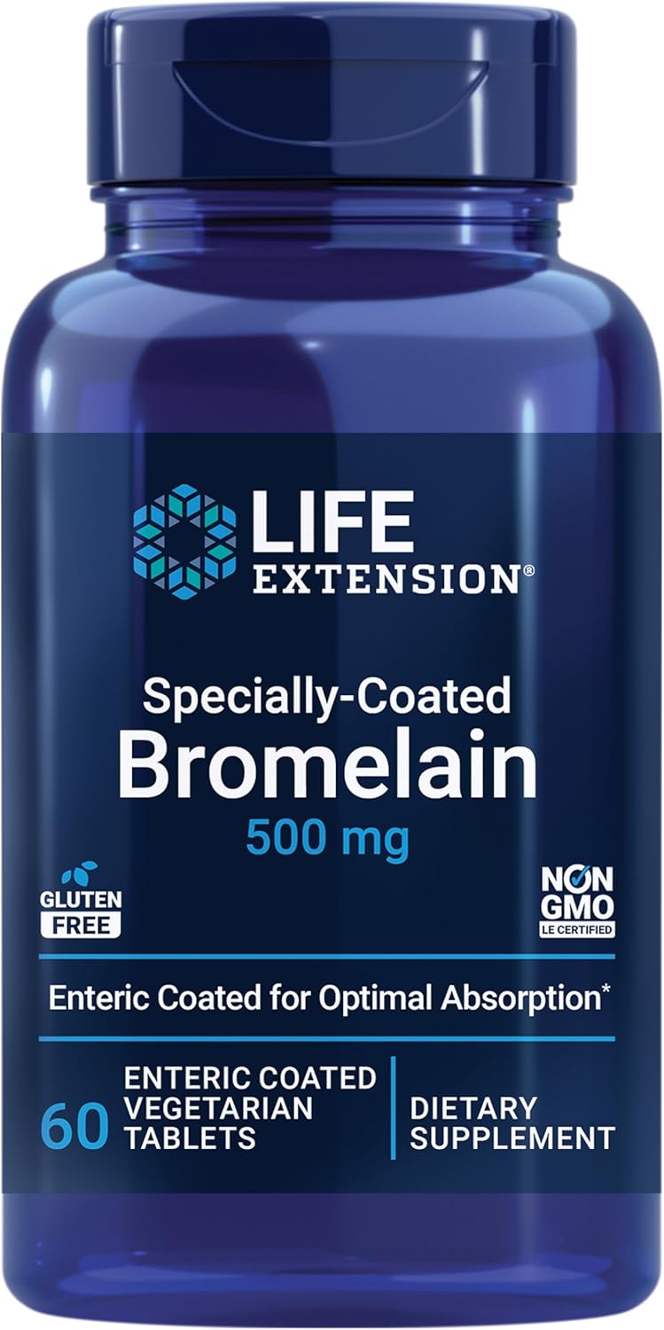 Life Extension Specially-Coated Bromelain, Pineapple Extract, Joint Health, Joint Comfort, Vegetarian, Gluten-Free, Non-Gmo, 500 Mg, 60 Enteric-Coated Tablets