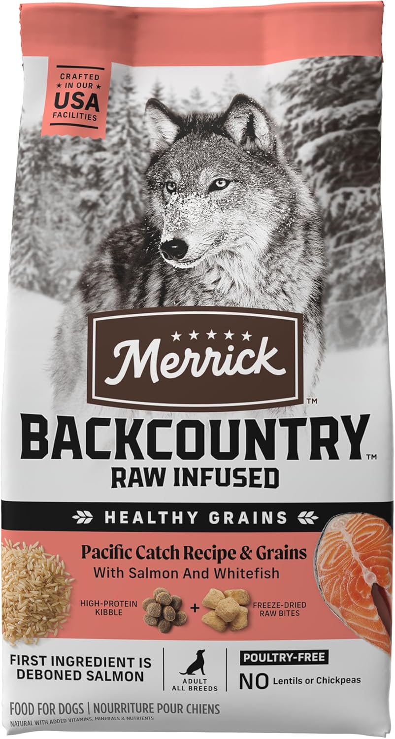 Merrick Backcountry Healthy Grains Premium Dog Food Kibble With Freeze Dried Raw Pieces, Pacific Catch Recipe - 4.0 Lb. Bag