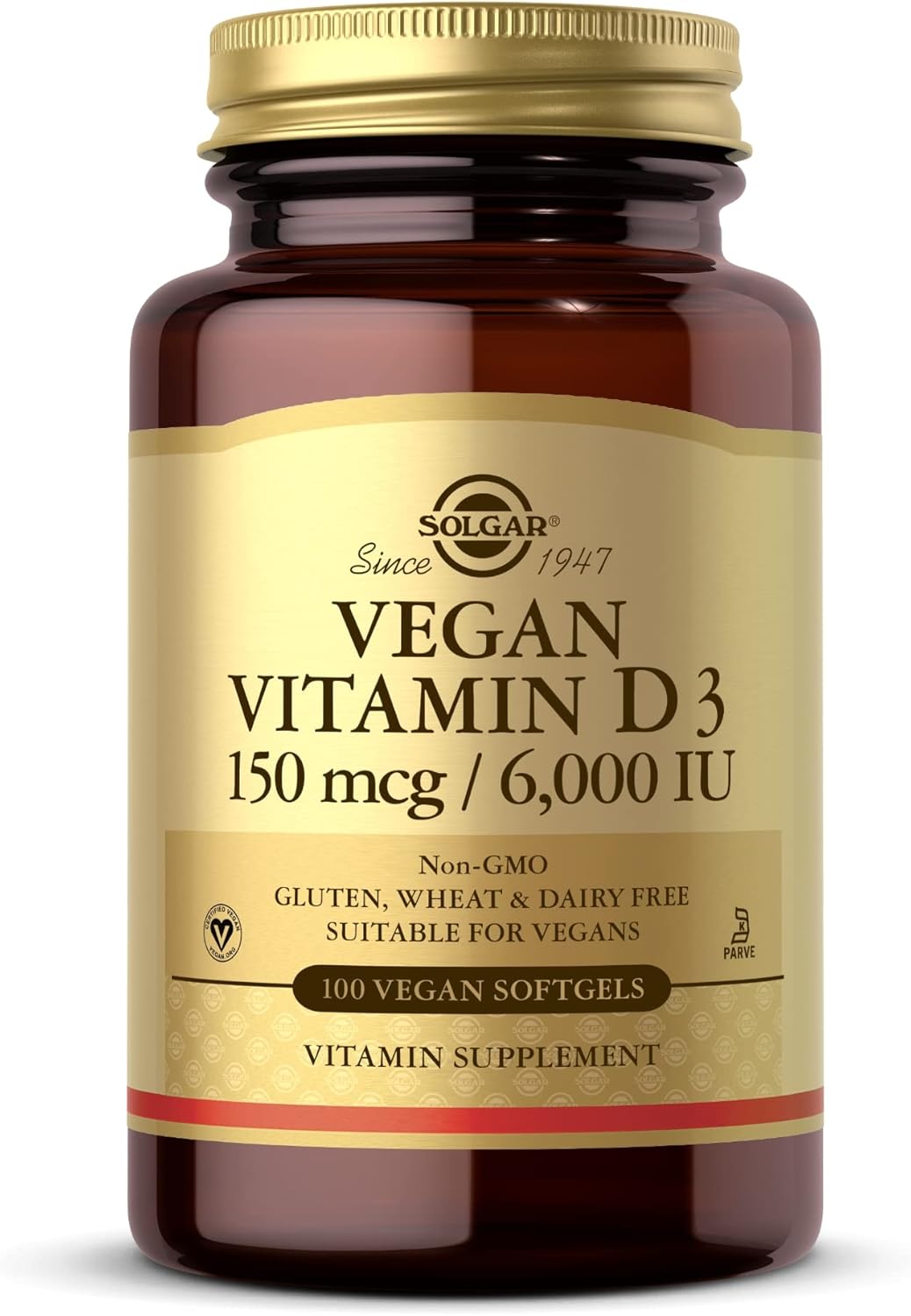 Solgar Vegan Vitamin D3 (Cholecalciferol) 150 Mcg (6,000 Iu) - 100 Softgels - Immune Support, Helps Maintain Healthy Bones & Teeth - Non-Gmo, Certified Vegan, Gluten & Dairy Free - 100 Servings