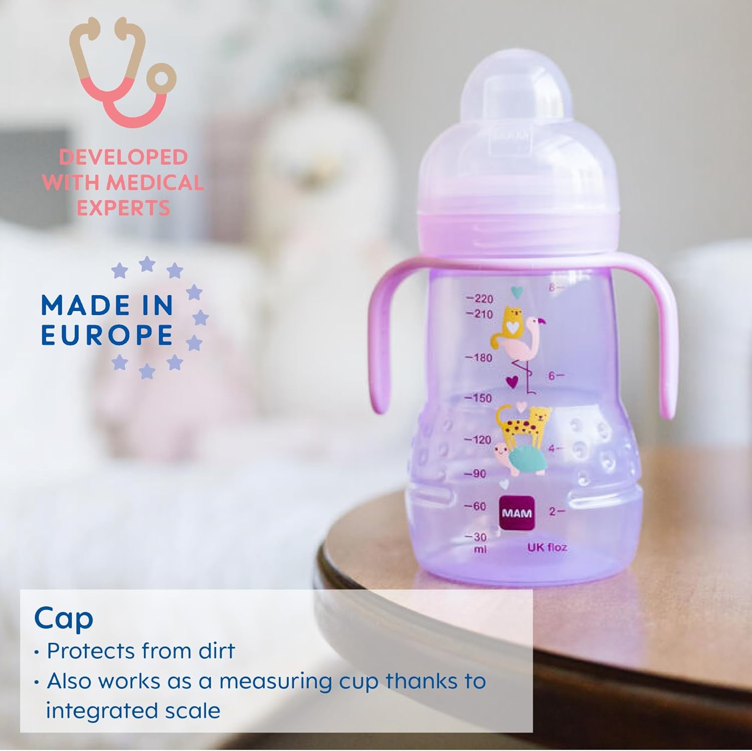 Mam Trainer Sippy Cup For Toddlers 1-3, 8 Oz. Transition Drinking Cup With Extra-Soft Spout, Spill-Free Nipple, And Non-Slip Handles, For Boys 4+ Months, 1 Count : Baby Bottle Sterilizers : Baby