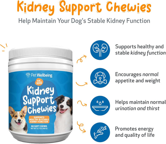 Pet Wellbeing Kidney Support Chewies For Dogs - Vet-Formulated - Supports Healthy Kidney (Renal) Function In Dogs - 90 Soft Chews