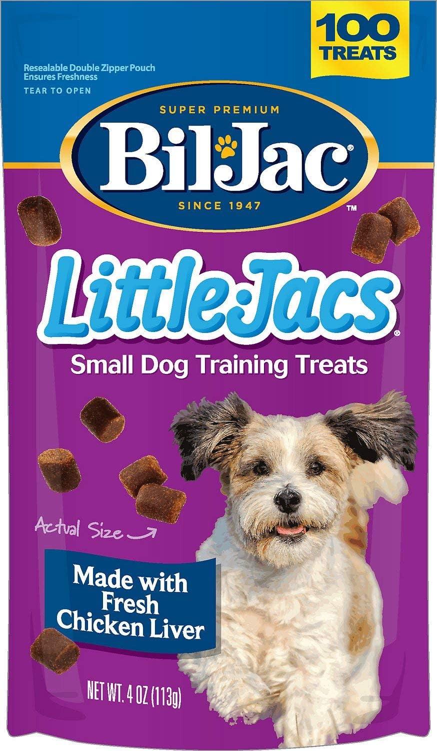 Bil-Jac Little Jacs Small Dog Training Treats - Soft Chicken Liver Dog Treats for Puppy Rewards - Real Chicken, No Fillers, 4oz Resealable Double Zipper Pouch (10-Pack)