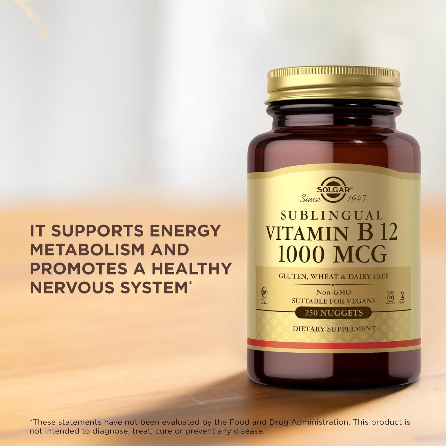 Solgar Sublingual Vitamin B12 1000 Mcg - 250 Nuggets, Pack Of 2 - Non-Gmo, Vegan, Gluten Free, Dairy Free, Kosher, Halal - 500 Total Servings