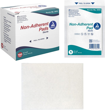 Dynarex Non-Adherent Pads-Sterile, Individually Packaged, Non-Stick Wound And Burn Care, Soft & Highly Absorbent, 3” X 4”, 1 Box Of 100 Non-Adherent Pads-Sterile