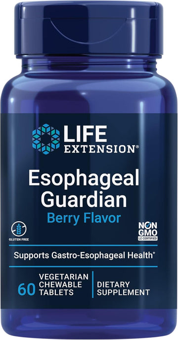Life Extension Esophageal Guardian, Alginic Acid, Potassium Bicarbonate, Get Long-Lasting Relief From Gastric Distress, Vegetarian, Non-Gmo, Gluten-Free, 60 Vegetarian Chewable Tablets