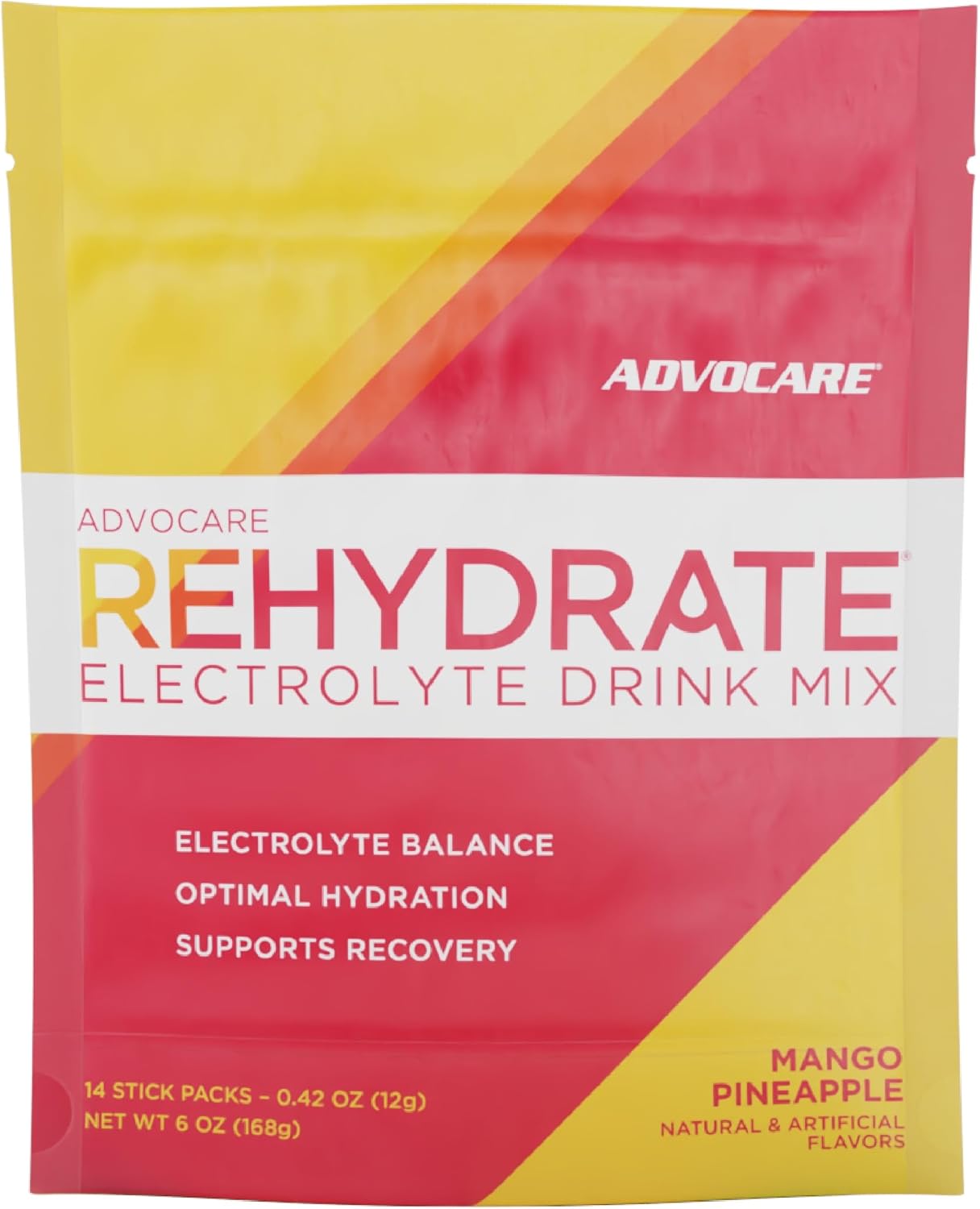 Advocare Rehydrate Electrolyte Drink Mix - Hydration & Recovery Drink With Sodium, Potassium & More - Mango Pineapple, 14 Stick Packs