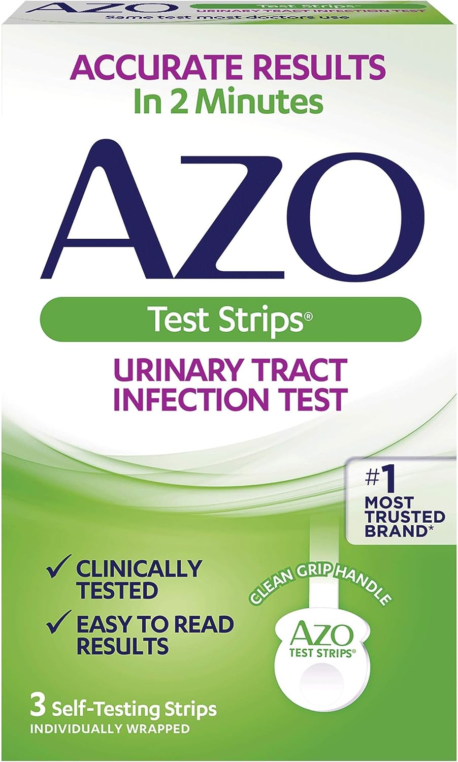 AZO Urinary Tract Infection (UTI) Test Strips, Accurate Results in 2 Minutes, Clinically Tested, Easy to Read Results, Clean Grip Handle, #1 Most Trusted Brand, 3 Count