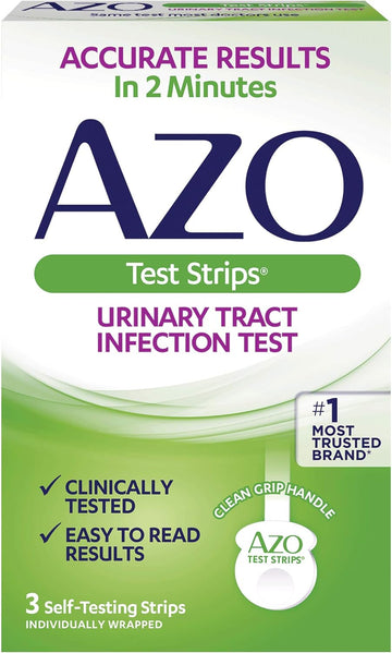 Azo Urinary Tract Infection (Uti) Test Strips, Accurate Results In 2 Minutes, Fsa/Hsa Eligible, Clinically Tested, Easy To Read Results, Clean Grip Handle, From The #1 Most Trusted Brand, 3 Count