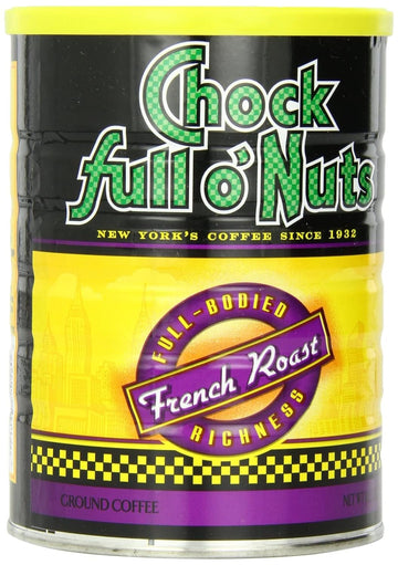 Chock Full o' Nuts French Roast Ground Coffee, Medium-Dark Roast - Arabica Coffee Beans - Full-boded, Rich, Bold Medium-Dark Blend with Distinct Parisian Flavor, 10.3 Oz
