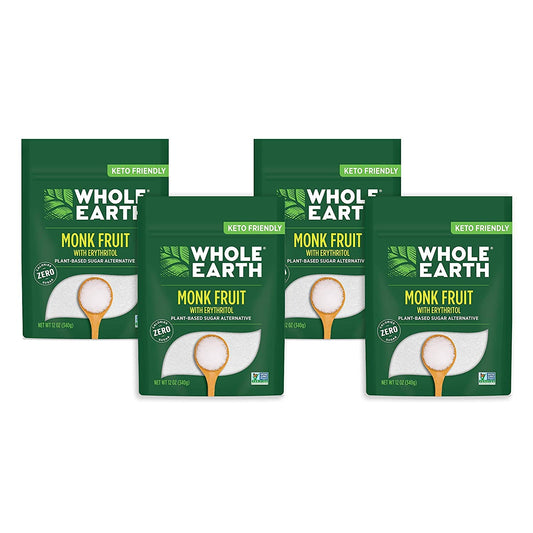 Whole Earth Sweetener Co. Monk Fruit Sweetener With Erythritol, Plant-Based Sugar Alternative, 12 Ounce (Pack Of 4)