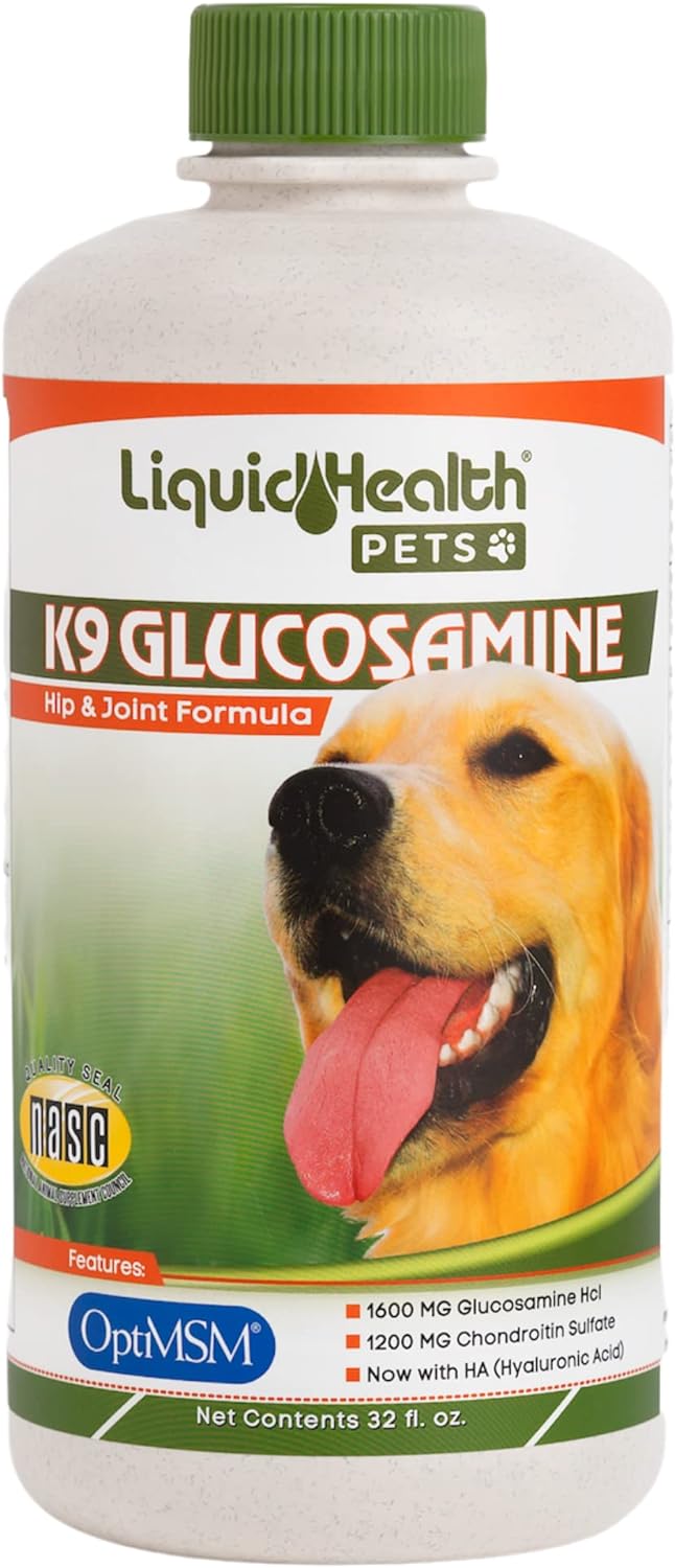 LIQUIDHEALTH 32 Oz K9 Liquid Glucosamine for Dogs, Puppies and Senior Canines - Chondroitin, MSM, Hyaluronic Acid – Joint Health, Dog Vitamins Hip Joint Juice, Dog Joint Oil