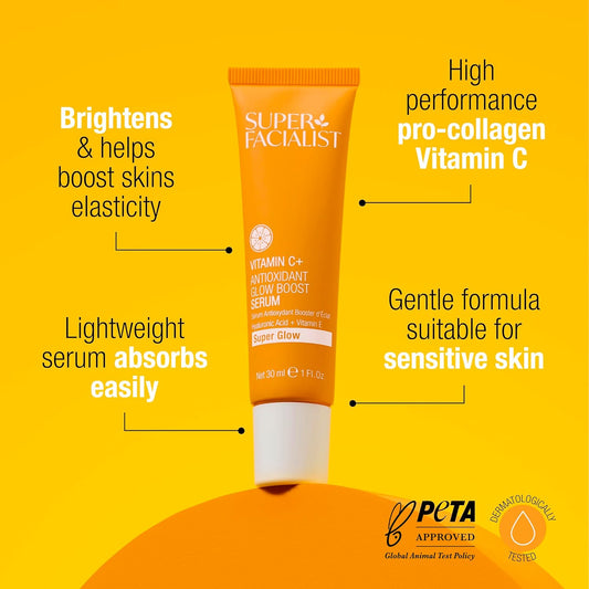 Super Facialist - Vitamin C + Glow Boost Skin Serum, Oil Free Face Serum For Boosting Collagen Synthesis, Radiant & Youthful Skin, Vegan Friendly, 30Ml