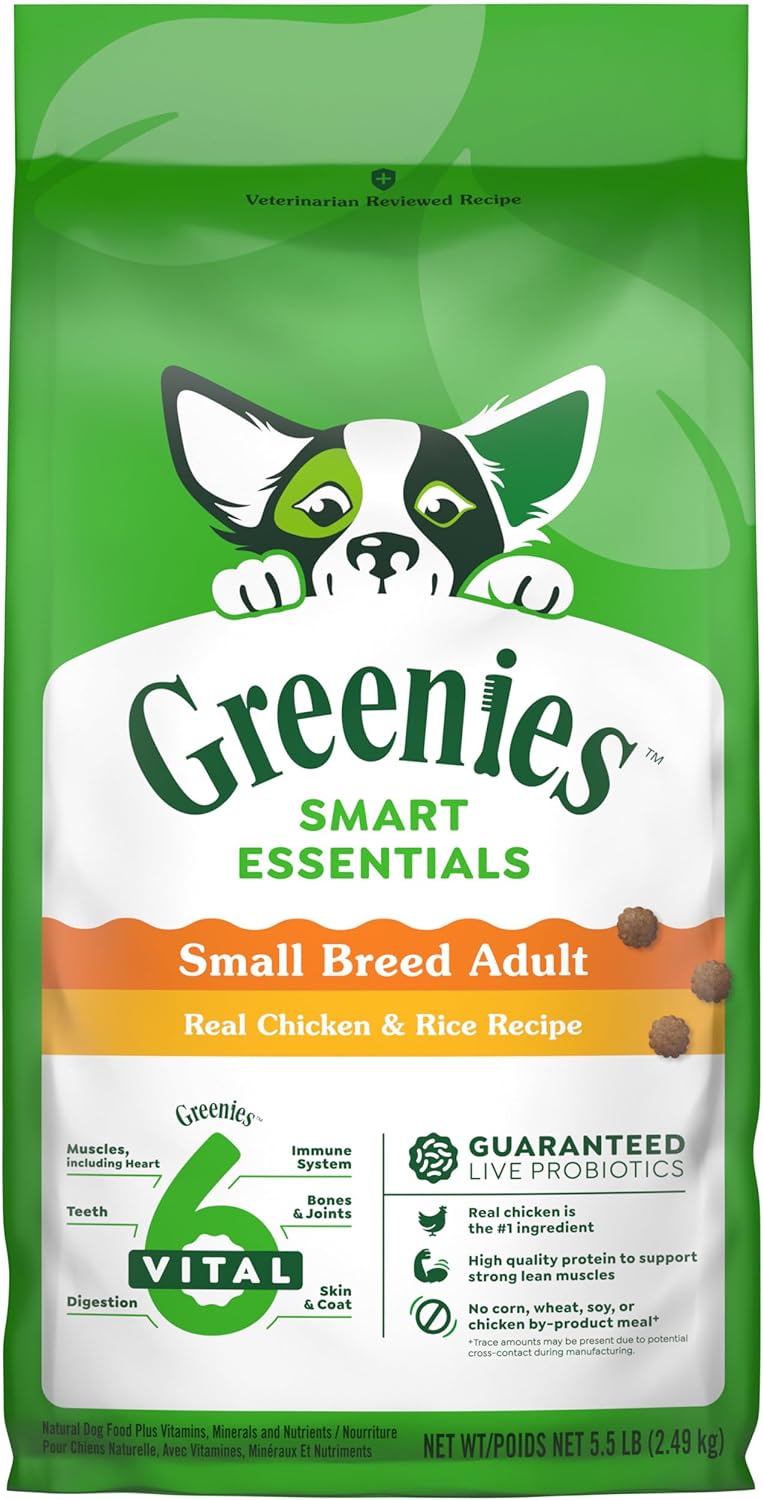 Greenies Smart Essentials Small Breed Adult High Protein Dry Dog Food Real Chicken & Rice Recipe, 5.5 Lb. Bag