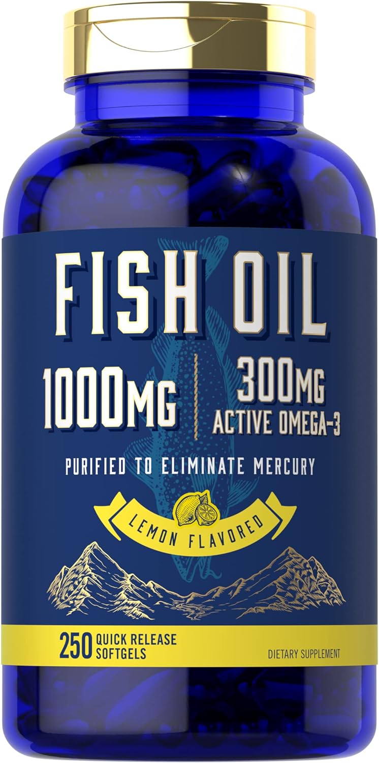 Fish Oil 1000mg | 300mg Omega 3 | 250 Count | Non-GMO and Gluten Free