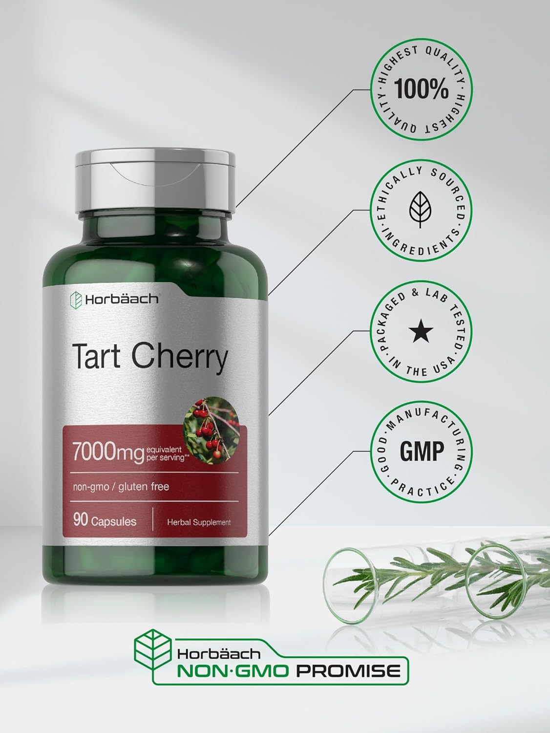 Horbäach Tart Cherry Extract 7000mg | 90 Capsules | Traditional Herb Supplement | Non-GMO and Gluten Free Formula : Health & Household