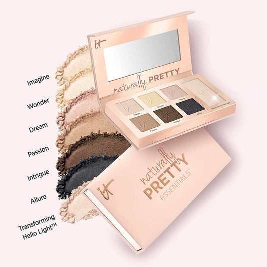 It Cosmetics Naturally Pretty Essentials - Luxe Eyeshadow Palette - Travel Size - 6 Matte Shades & 1 Transforming Satin Shade - With Anti-Aging Hydrolyzed Collagen, Silk & Peptides - 0.092 Oz