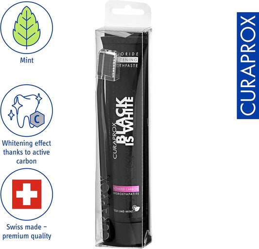 Curaprox Black Is White Toothpaste, 60Ml + Cs 5460 Ultra-Soft Toothbrush - Activated Charcoal Whitening Toothpaste Set, 2 Count (Pack Of 1)