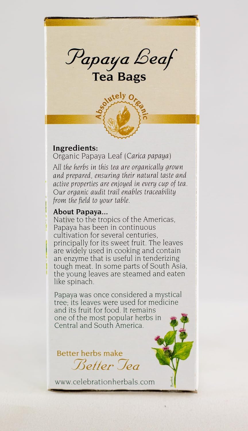 Celebration Herbals Papaya Leaf, Caffeine Free, 1.33 Oz/38G, 24 Tea Bags : Organic Papaya Leaf : Grocery & Gourmet Food