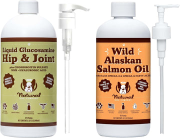 Natural Dog Company 32 Oz. Bundle With Wild Alaskan Salmon Oil And Liquid Glucosamine For Dogs, Fish Oil Supplement, Joint And Hip Support
