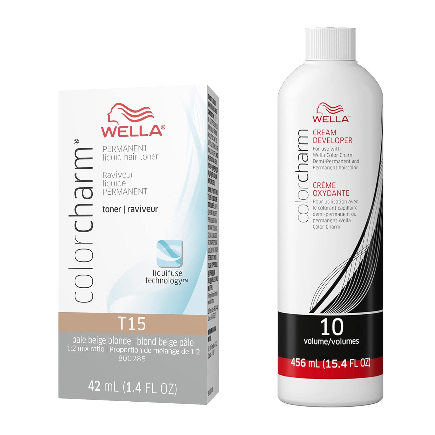 Wella Colorcharm Hair Toner, Neutralize Brass With Liquifuse Technology, T15 Pale Beige Blonde + 10 Vol. Developer