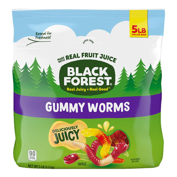 Black Forest Gummy Worms Candy, Made With Real Fruit Juice, Resealable Bag, 5 Pound Bulk Bag