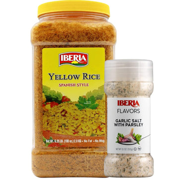 Iberia Yellow Rice 6.25 lb. Bulk Spanish Style Seasoned Rice + Iberia Garlic Salt With Parsley, 11 Ounce : Everything Else