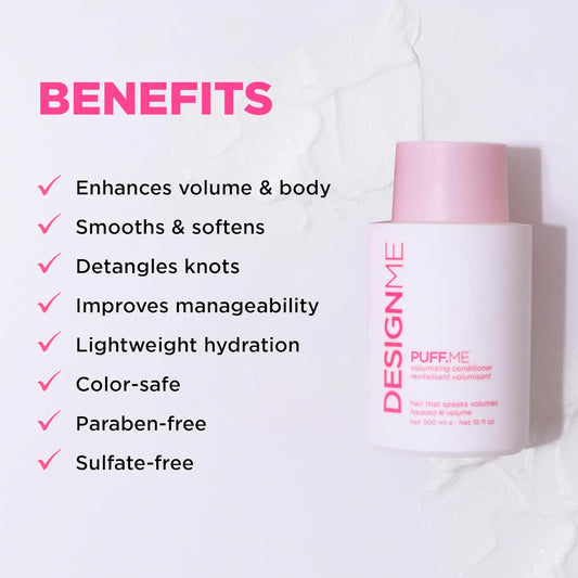 Puff.Me Volumizing Conditioner By Designme | Hydrating Conditioner With Sunflower Seed Oil For Hair Volume | Detangling Conditioner For Straight & Wavy Hair | Sulfate Free Conditioner