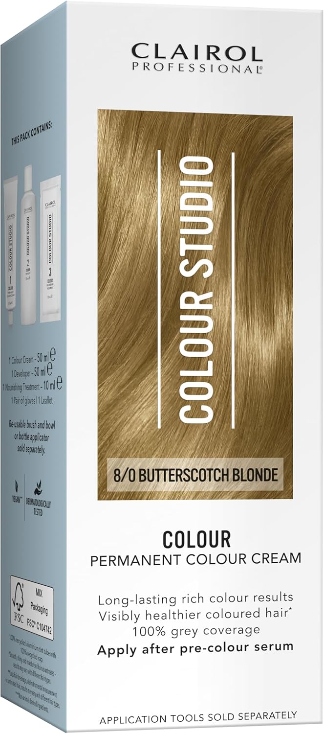 Clairol Colour Studio Permanent Colour Cream | Hair Dye | Long-Lasting Rich Tones | 100% Grey Coverage | Dermatologically Tested Vegan Formula | Hair Colouring Kit | Beach Blonde 10/0 | 50Ml