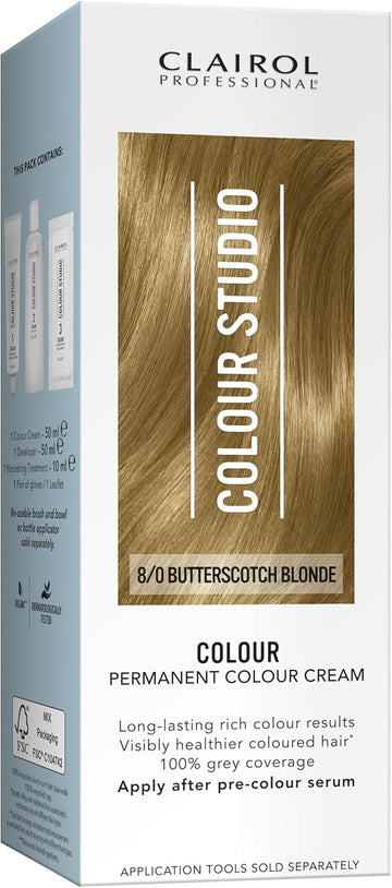 Clairol Colour Studio Permanent Colour Cream | Hair Dye | Long-Lasting Rich Tones | 100% Grey Coverage | Dermatologically Tested Vegan Formula | Hair Colouring Kit | Beach Blonde 10/0 | 50Ml