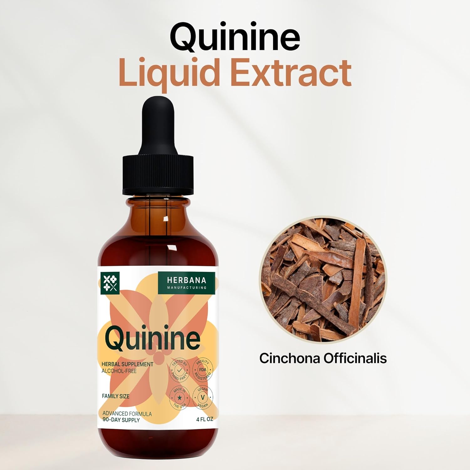 Quinine Liquid Extract 2 Fl Oz - Supplement For Digestive Health Support - Natural Liquid Drops - Cinchona Officinalis Bark - Tincture For Cramp Defense For Man & Woman - High Potency - 45-Day Supply : Health & Household