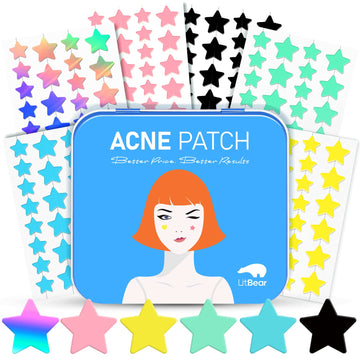 Litbear Acne Pimple Patch, 6 Colors 168 Dots Star Pimple Patches With Tea Tree Oil & Centella Oil, Hydrocolloid Acne Patches For Face Cute Zit Patches Pimple Stickers Acne Dots