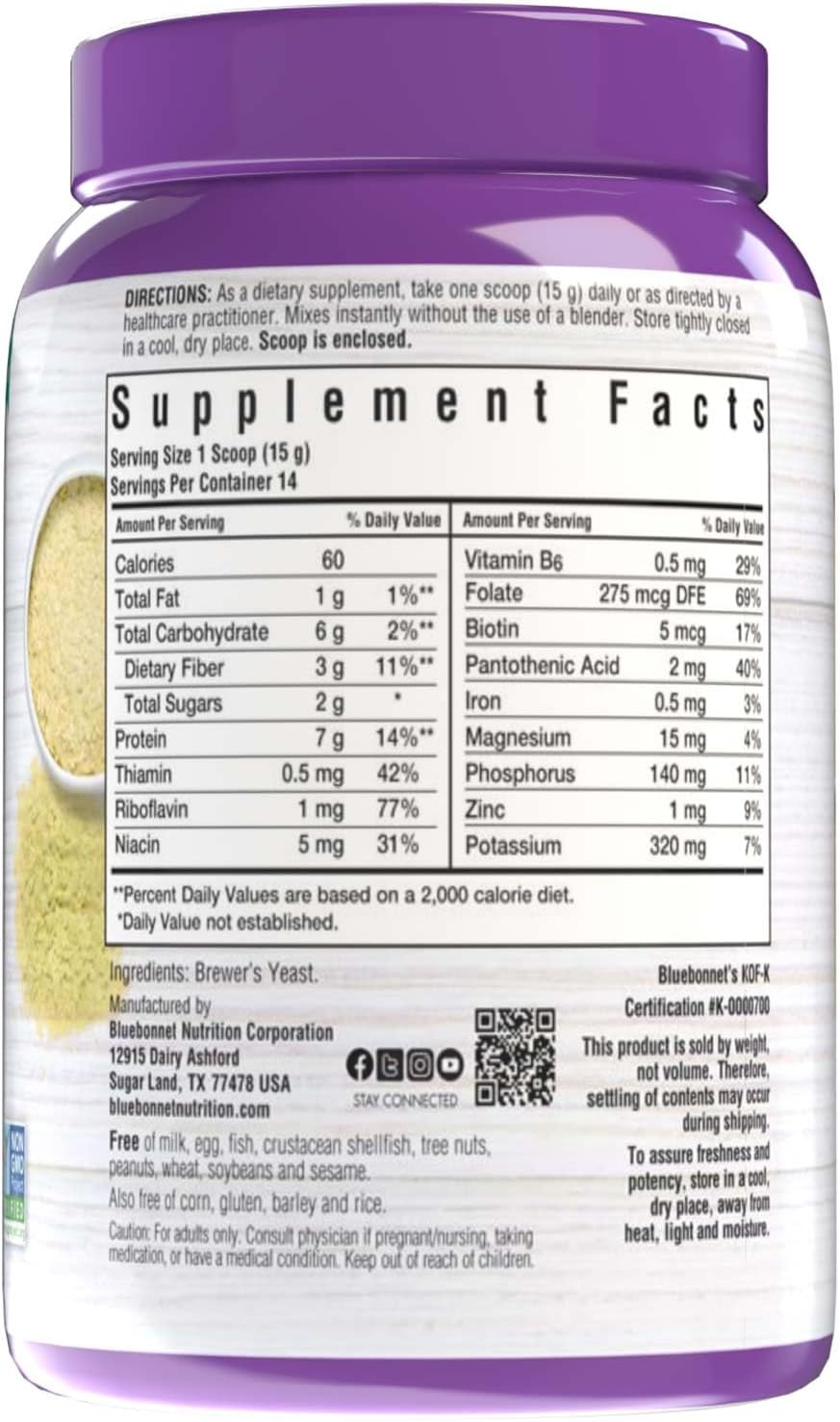 Bluebonnet Nutrition Super Earth Brewers Yeast Flakes, Super Food, Whole Food, Source For Vitamins, Great Tasting, Vegan, Vegetarian, Non Gmo, Gluten Free, Soy Free, Milk Free, Kosher, 7.4 Oz : Health & Household