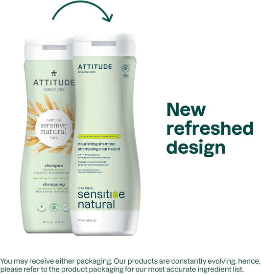 Attitude Volume And Shine Hair Shampoo For Sensitive Dry Scalp, Ewg Verified, Soothing Oat, For Thin Hair, Naturally Derived Ingredients, Vegan And Plant-Based, Unscented, 473 Ml