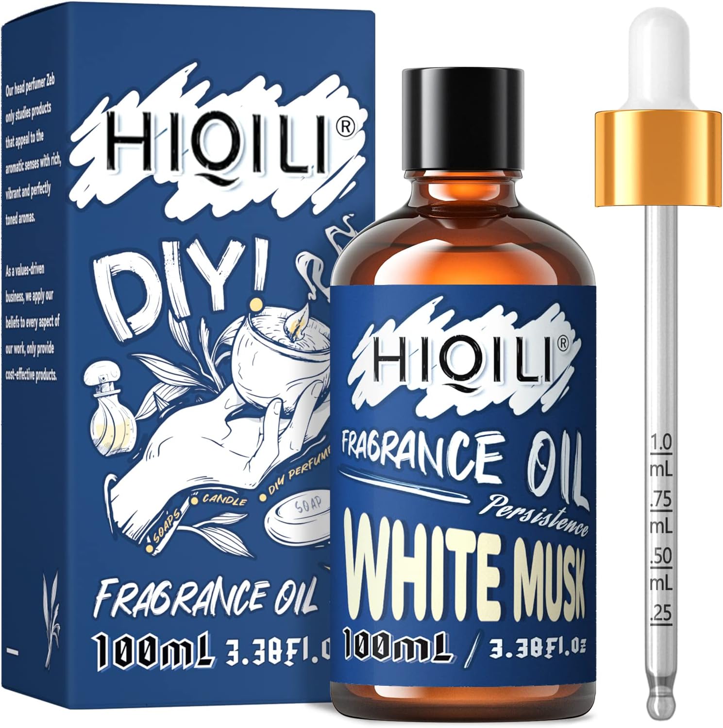 HIQILI Fragrance Oil White Musk 100ml for Candle Soap Making, Essential Oils for Diffuser Aromatherapy, Scented Oils for Home Car 3.38 Fl.Oz