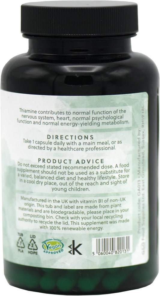 Vitamin B1 Thiamine Hcl Capsules - 250Mg Of B1 Thiamine Hcl Per Capsule - 90 Vegan Capsules - G&G Vitamins