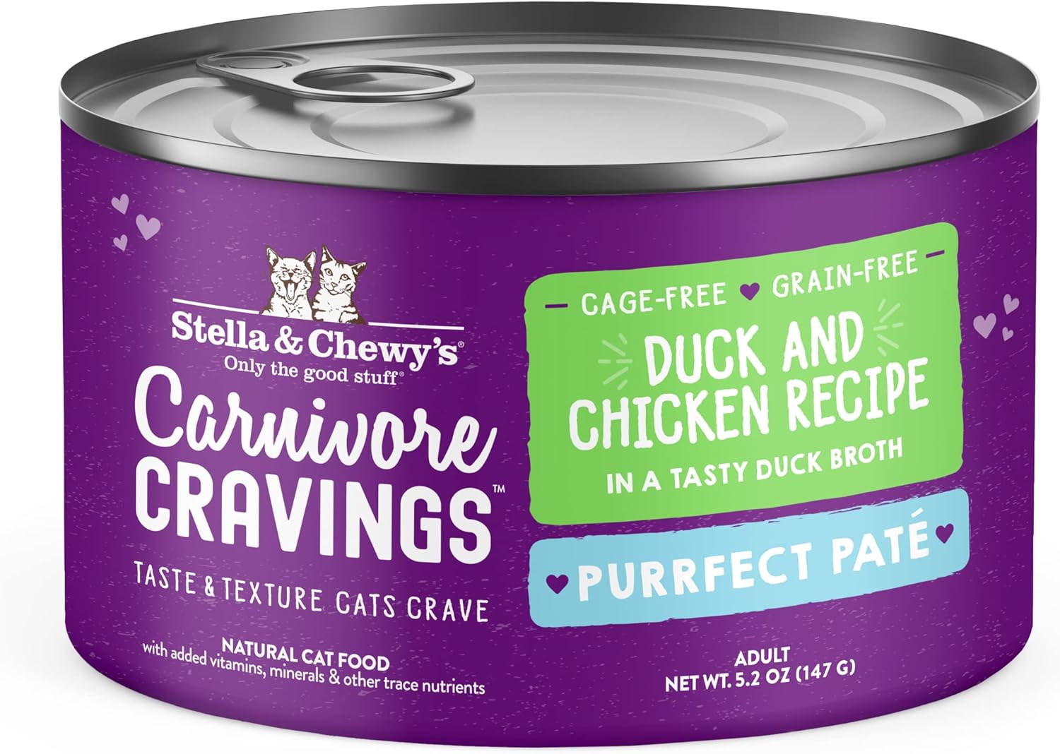 Stella & Chewy'S Carnivore Cravings Purrfect Pate Cans – Grain Free, Protein Rich Wet Cat Food – Duck & Chicken Recipe – (5.2 Ounce Cans, Case Of 24)