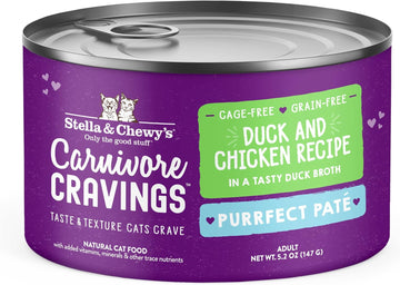 Stella & Chewy'S Carnivore Cravings Purrfect Pate Cans – Grain Free, Protein Rich Wet Cat Food – Duck & Chicken Recipe – (5.2 Ounce Cans, Case Of 24)