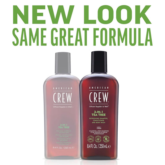 American Crew Shampoo, Conditioner & Body Wash For Men, 3-In-1, Tea Tree Scent, 33.8 Fl Oz