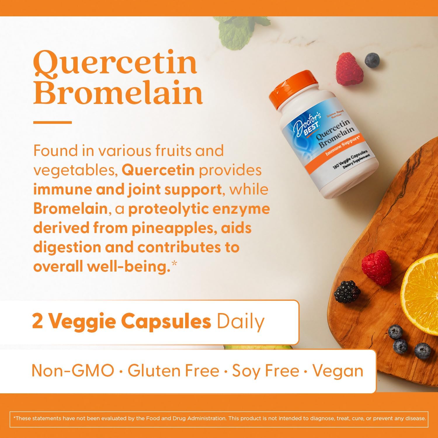 Doctor'S Best Quercetin Bromelain, Immunity Support Capsule, Heart, Joint & Healthy Respiratory System, Non-Gmo, Vegan, Gluten Free, Soy Free,180 Vc : Health & Household