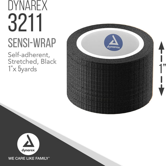 Dynarex 3211 Sensi-Wrap Self Adherent Bandage Roll, Black, 1" X 5 Yard, Pack Of 30