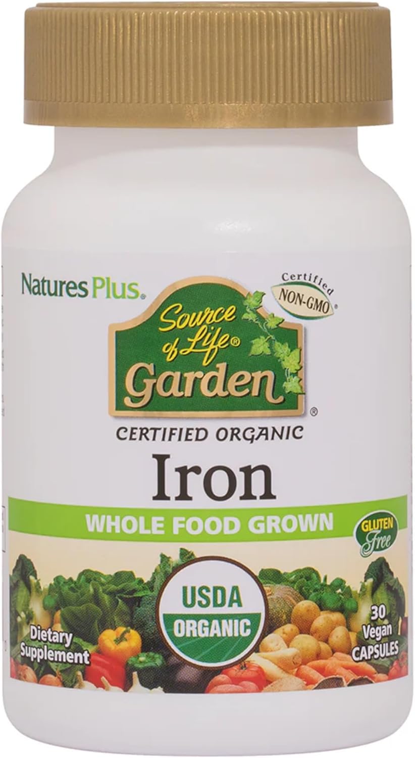 Naturesplus Source Of Life Garden Certified Organic Family Iron 18 Mg Cap - 30 Vegan Capsules - Plant-Based Iron Supplement - Supports Healthy Blood - Vegetarian, Gluten-Free - 30 Servings