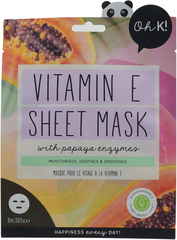 Oh K! Vitamin E Sheet Mask, Plumping Effect, With Collagen, Rose Scented, Vegan And Cruelty Free, 43G