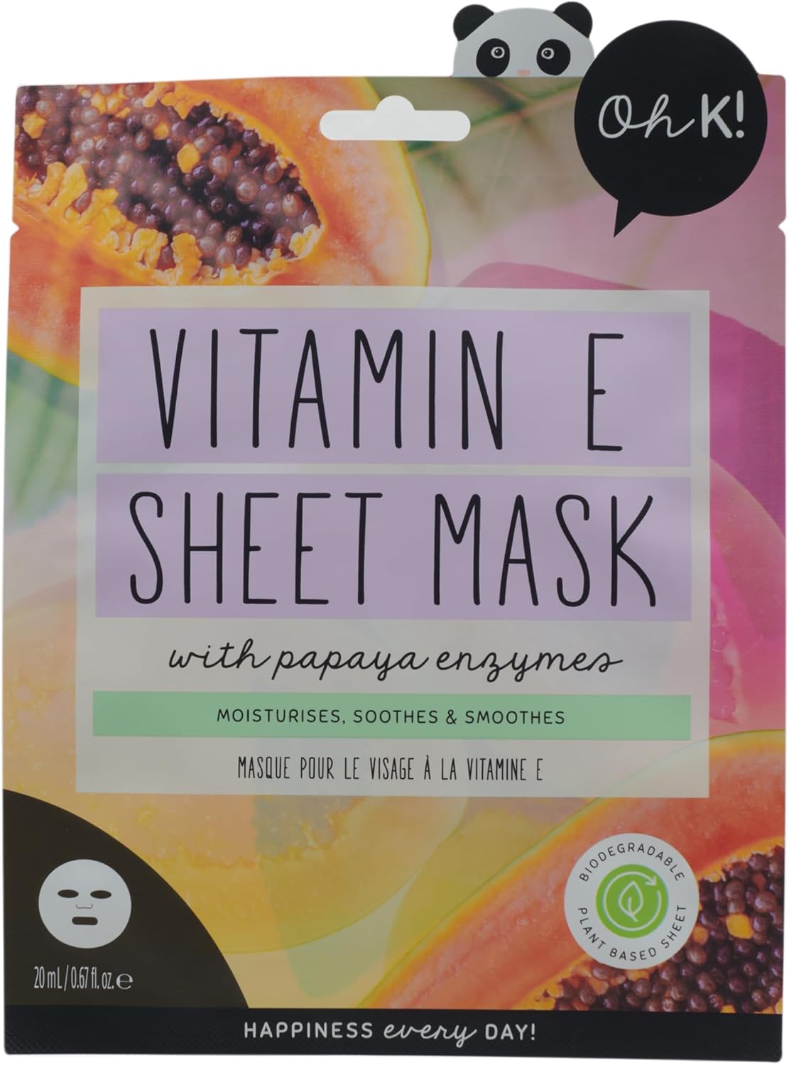 Oh K! Vitamin E Sheet Mask, Plumping Effect, With Collagen, Rose Scented, Vegan And Cruelty Free, 43G (Pack Of 2)