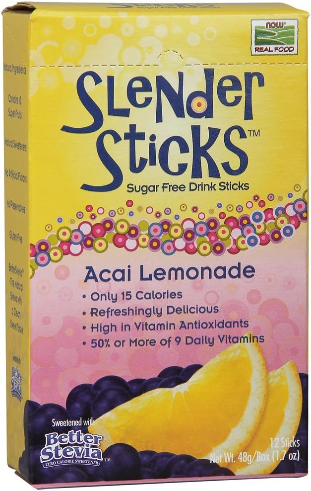 NOW Foods, Slender Sticks, Acai Lemonade, Sugar-Free Drink Sticks, 10 Calories/Stick, 12/Box : Everything Else