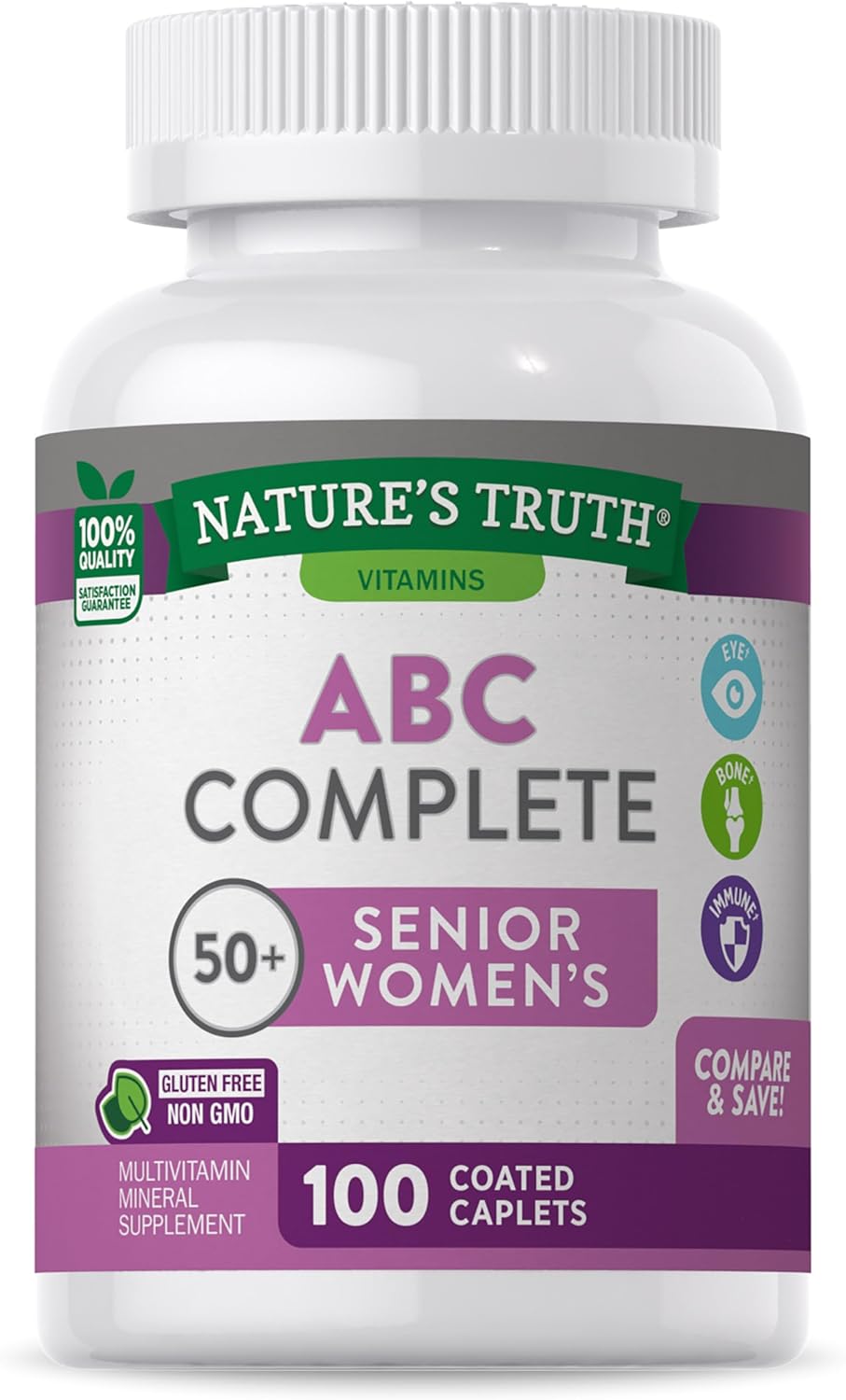 Multivitamin For Women 50 Plus | 100 Caplets | Non-Gmo & Gluten Free | Abc Complete Multivitamin | By Nature'S Truth