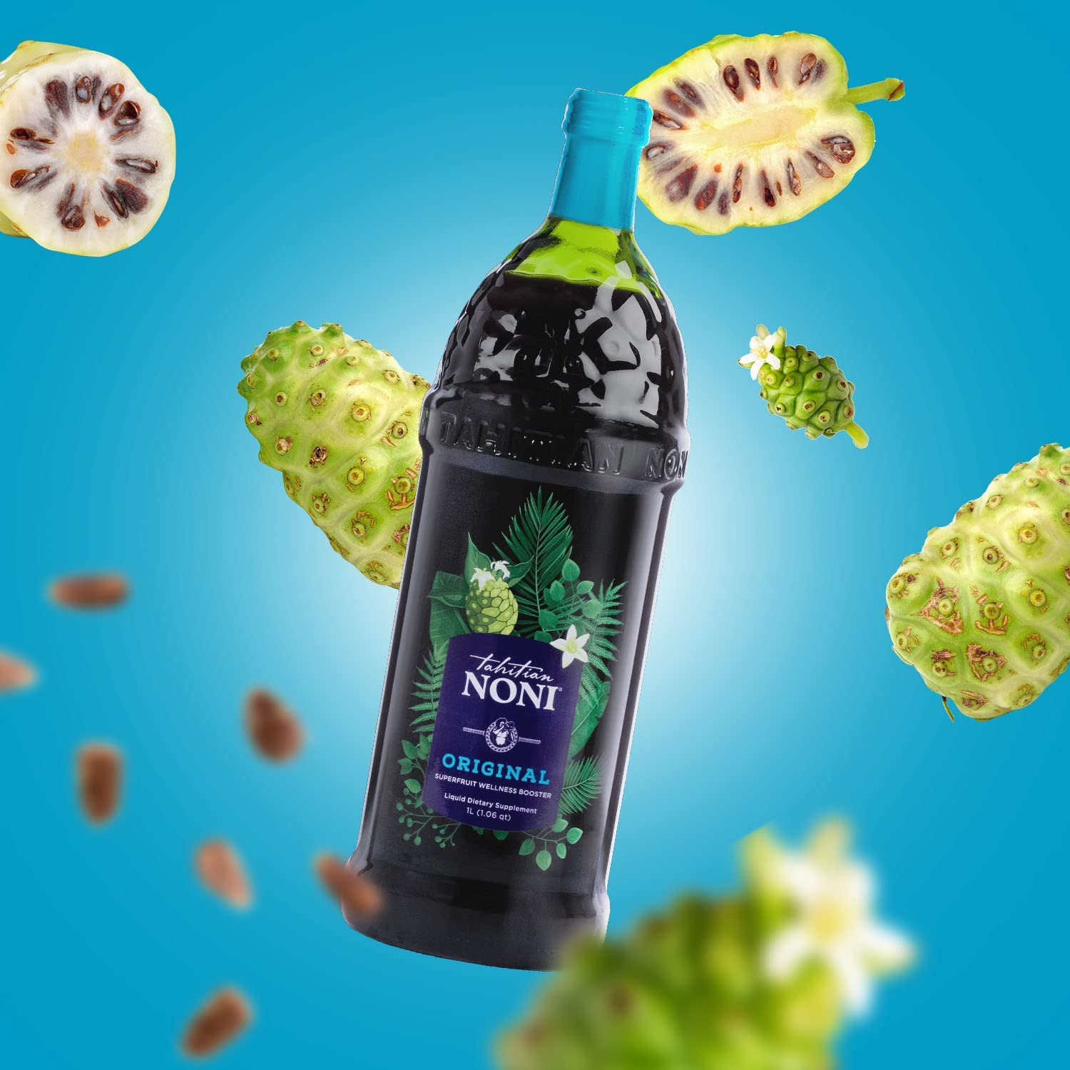 Tahitian Noni Juice by Morinda - Original and Authentic Noni Fruit Puree with Natural Blueberry & Grape (Resveratrol) - Invigorating Daily Superfood Drink for Enhanced Vitality - 1 Liter Juice Bottle : Health & Household