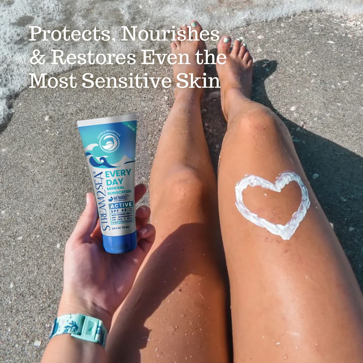 SPF 45 Every Day Active Mineral Sunscreen | 2.5 Fl Oz Biodegradable & Reef Safe Sunscreen for Face & Body | Non-Greasy, Lightweight & Sheer Mineral Protection Against UVA & UVB by Stream2Sea : Beauty & Personal Care