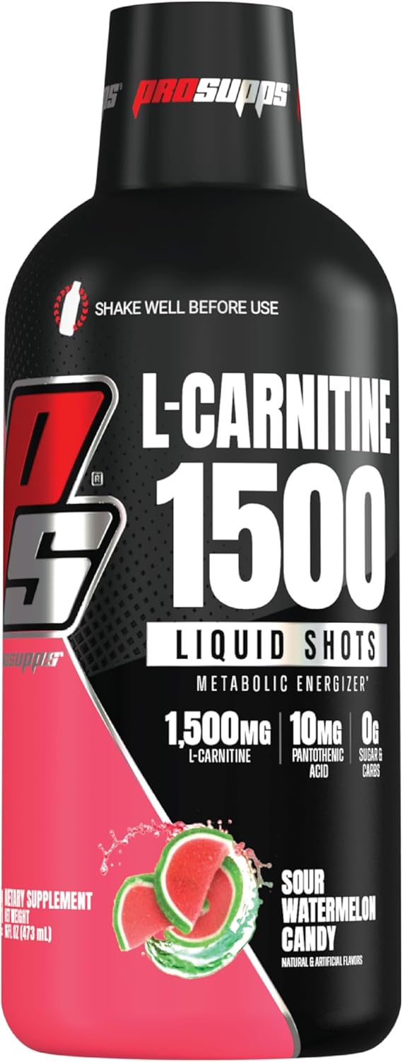 Prosupps L-Carnitine 1500 Stimulant Free Liquid Shots For Men And Women - Energizer Workout Drink For Performance And Muscle Recovery (31 Servings, Sour Watermelon Candy)